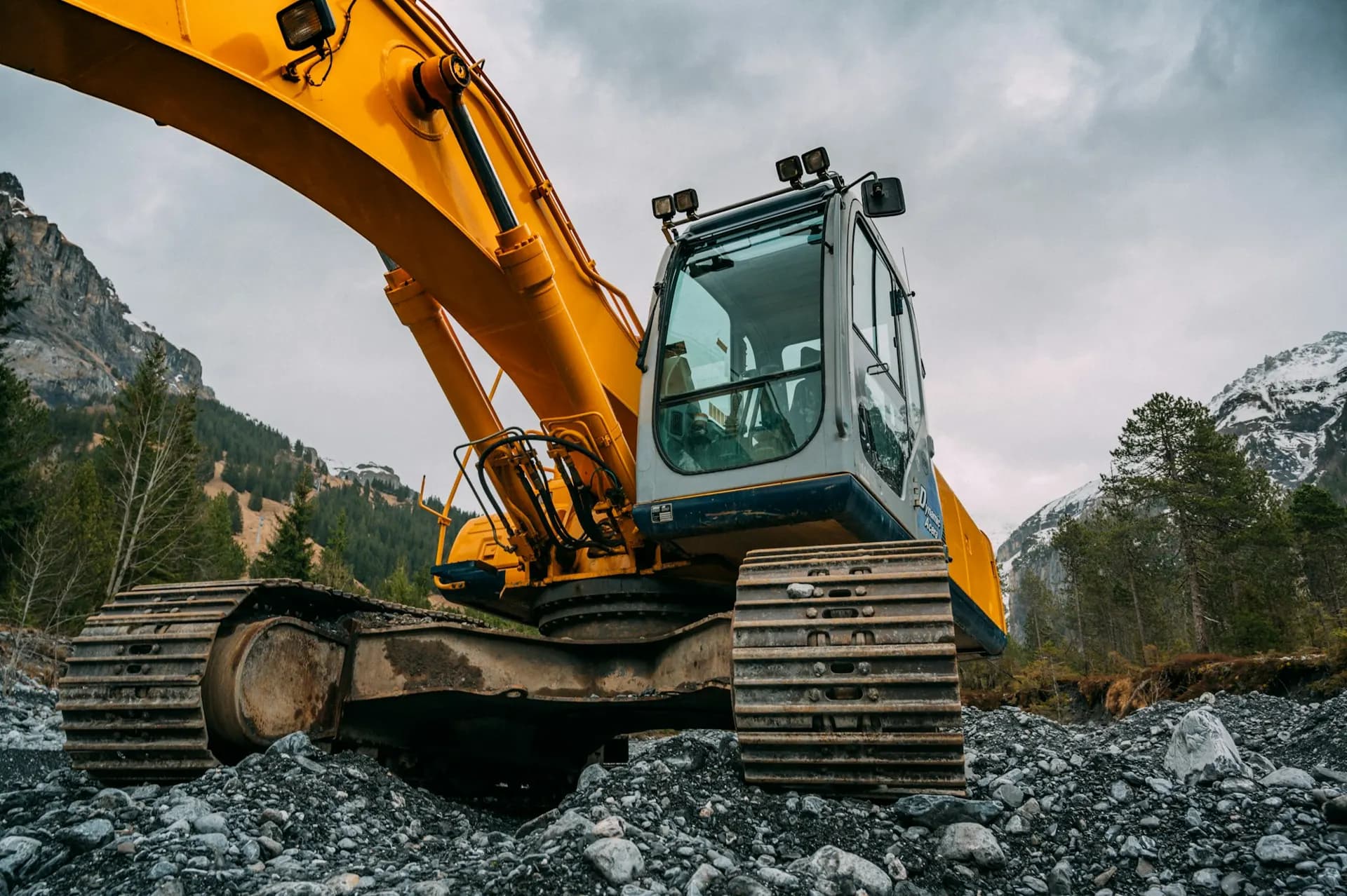 Crawler excavator on rocky ground
