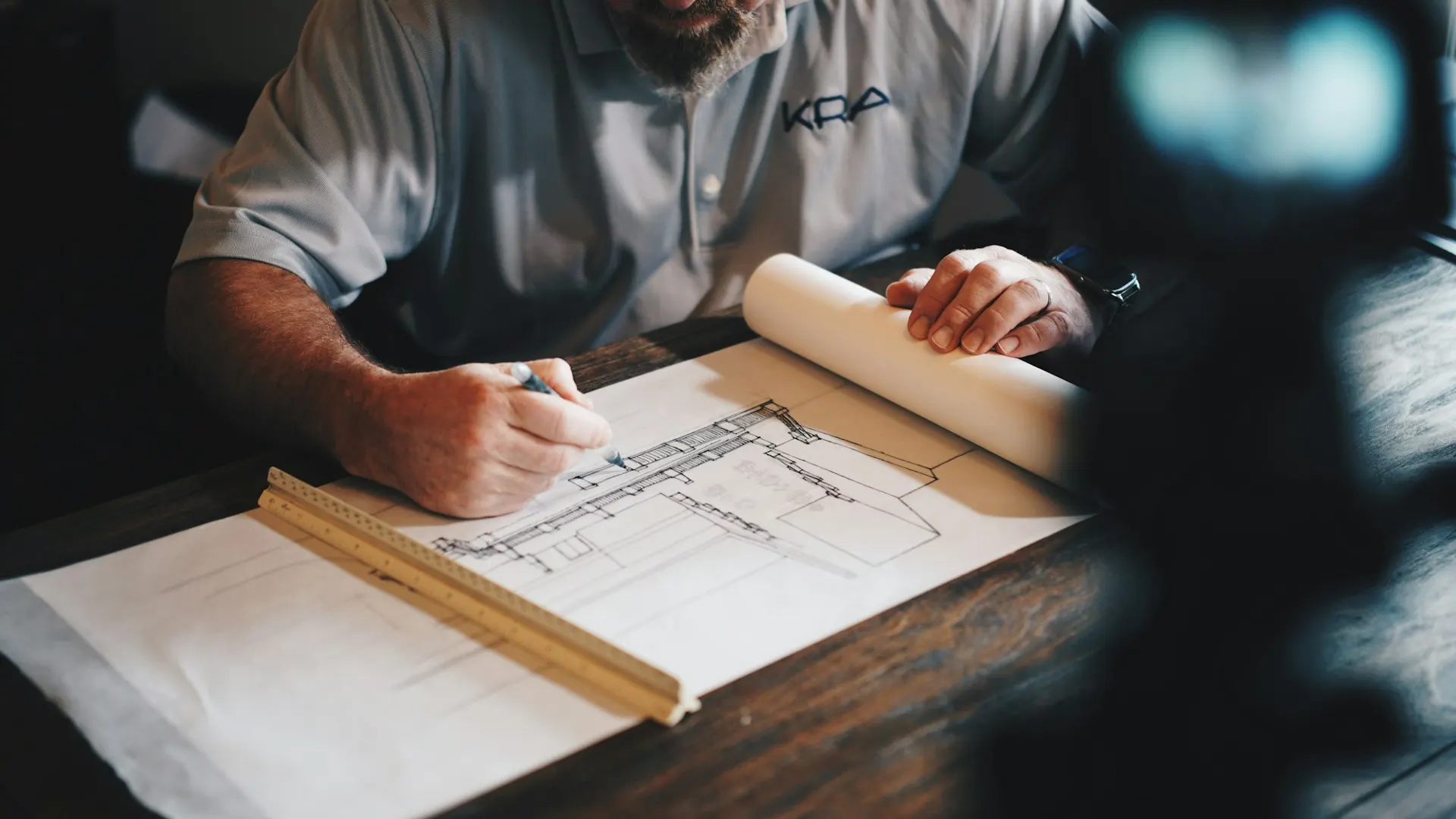 Engineer drawing construction plans